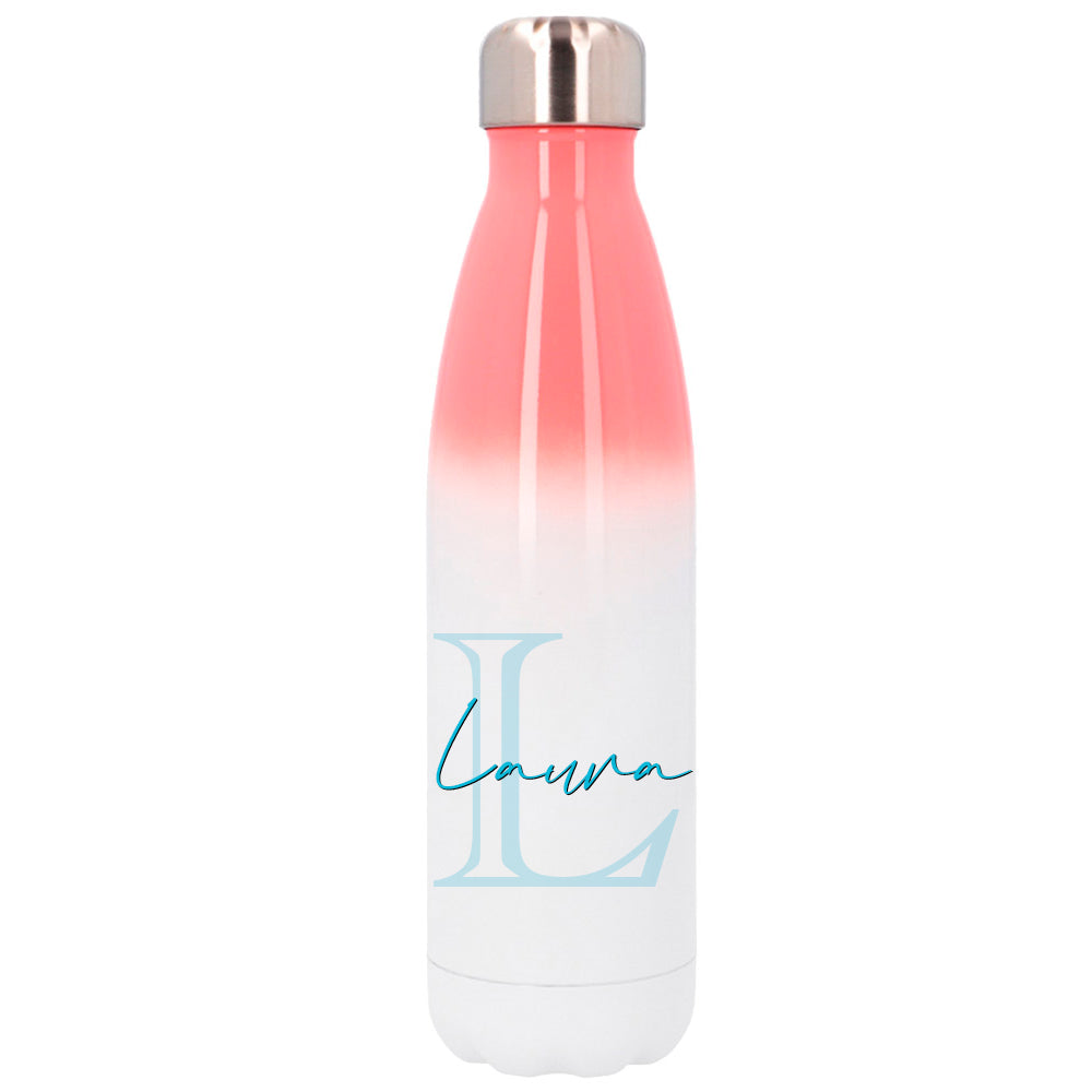 Botella personalizable rosa y blanca