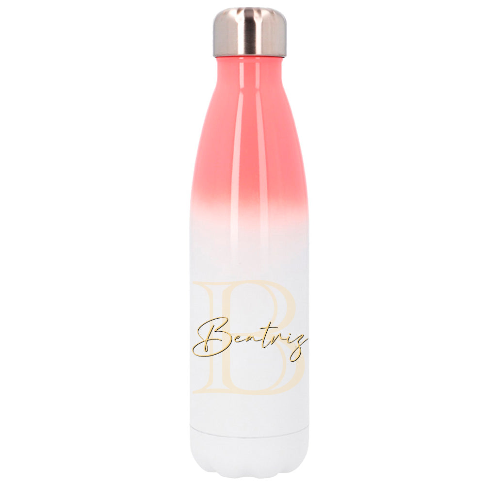 Botella personalizable rosa y blanca