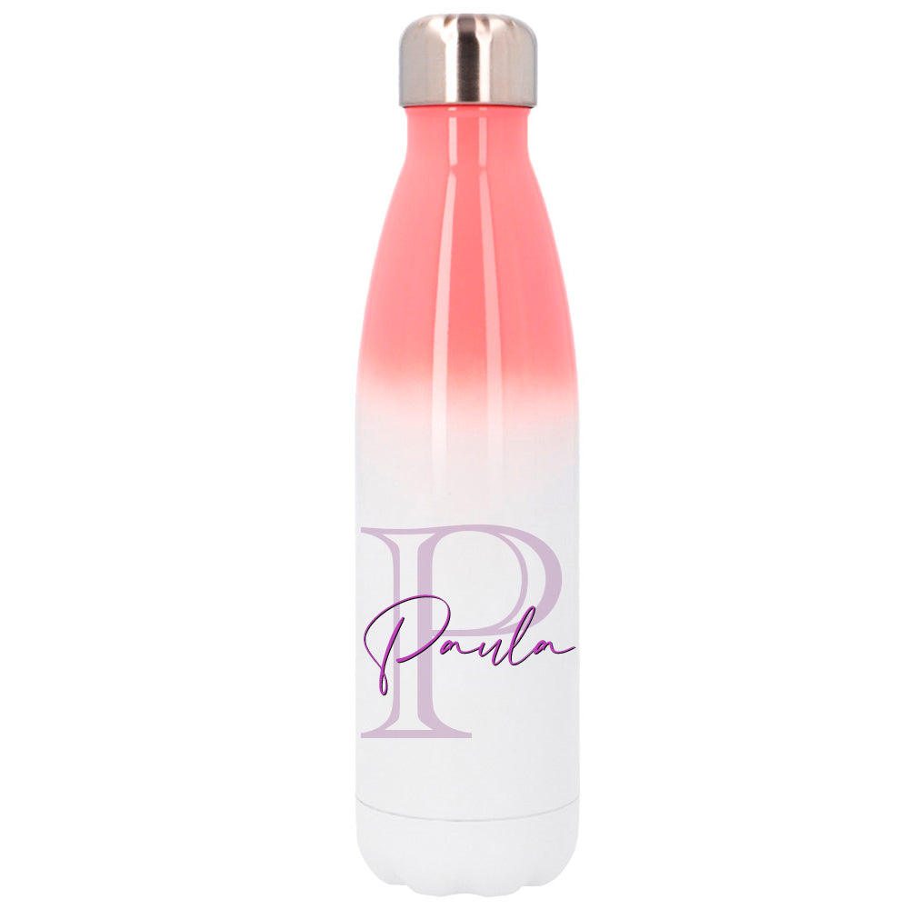 Botella personalizable rosa y blanca