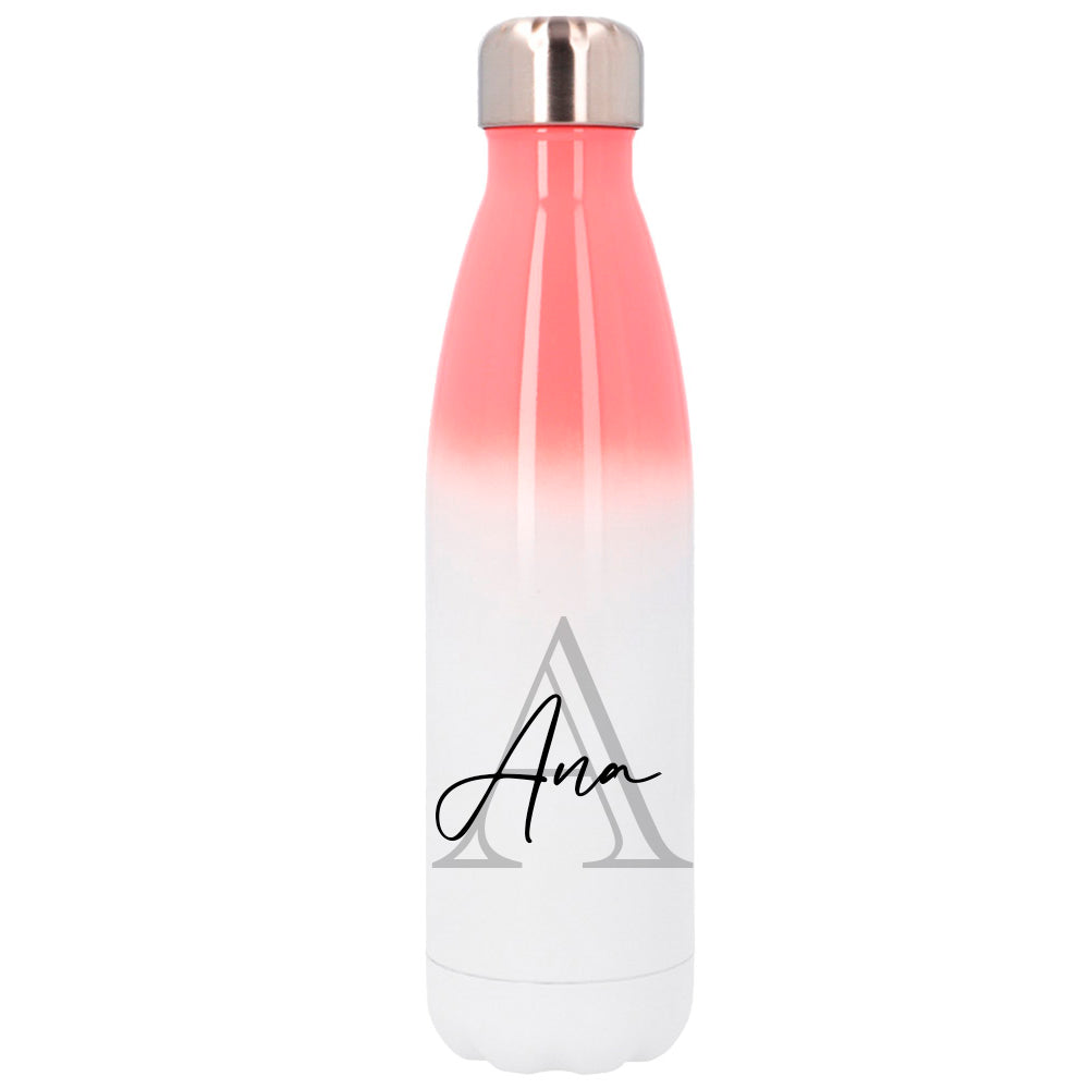 Botella personalizable rosa y blanca