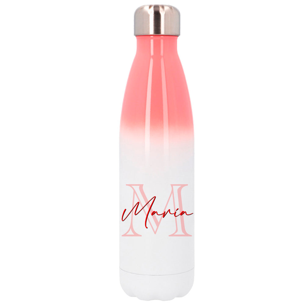 Botella personalizable rosa y blanca