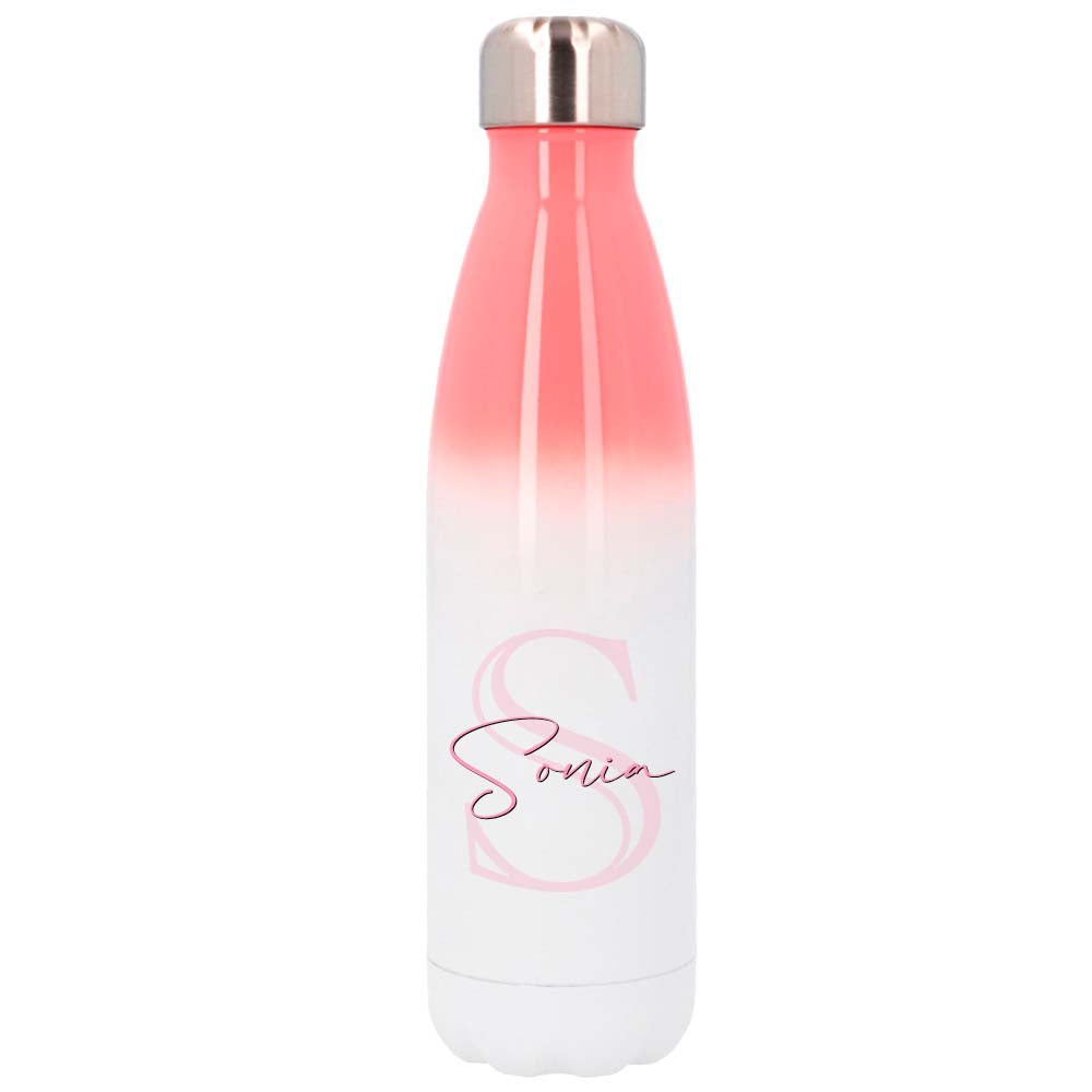 Botella personalizable rosa y blanca