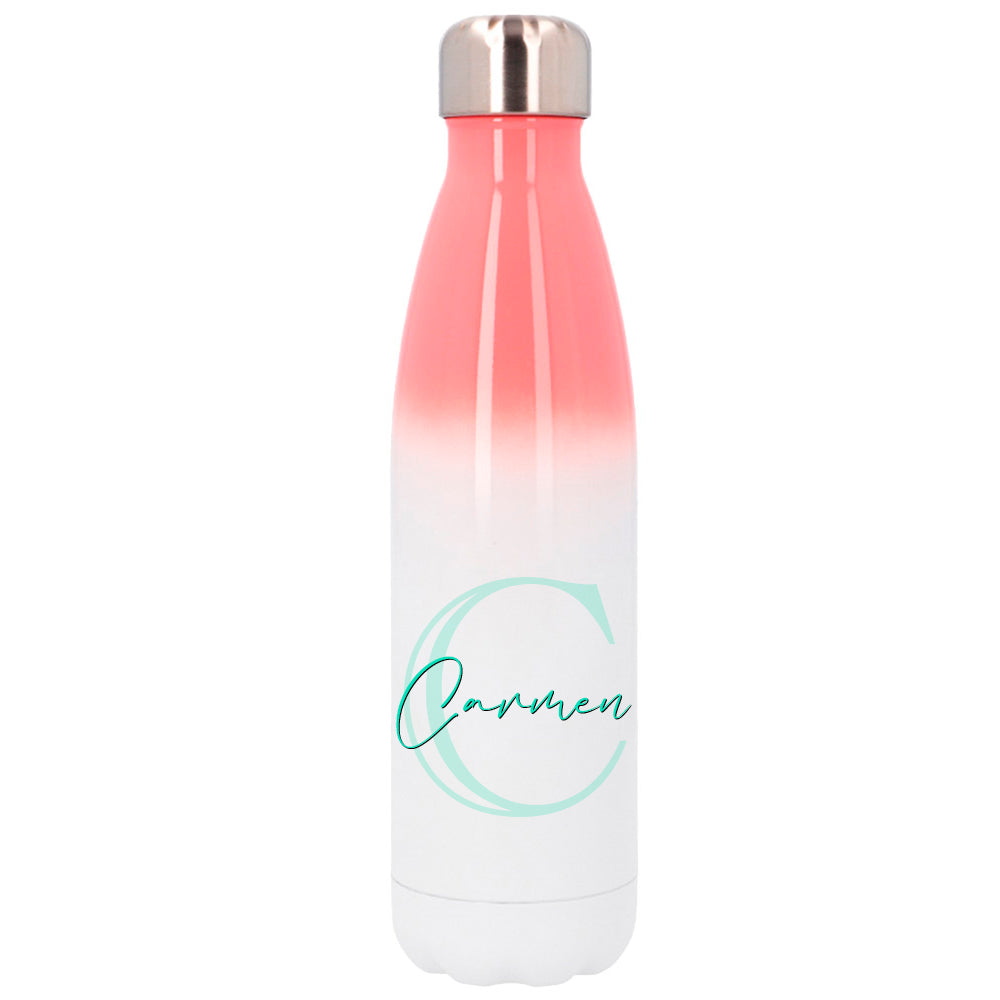 Botella personalizable rosa y blanca