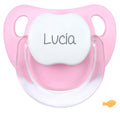 Chupete baby personalizado rosa pastel con nombre Lucía - vista frontal