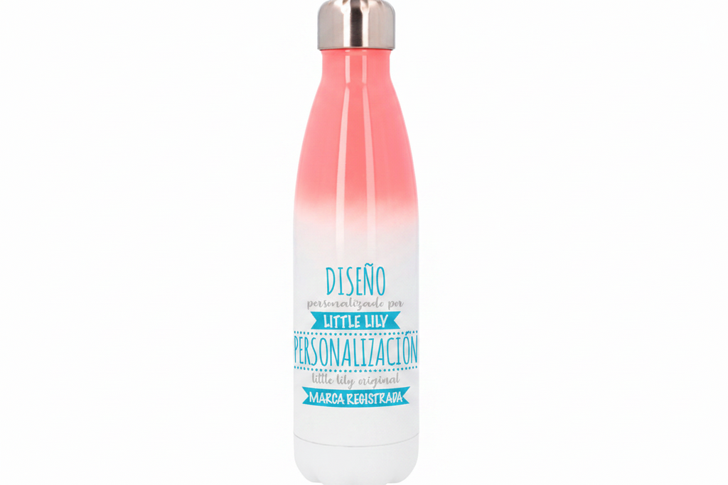 Botella personalizable rosa y blanca