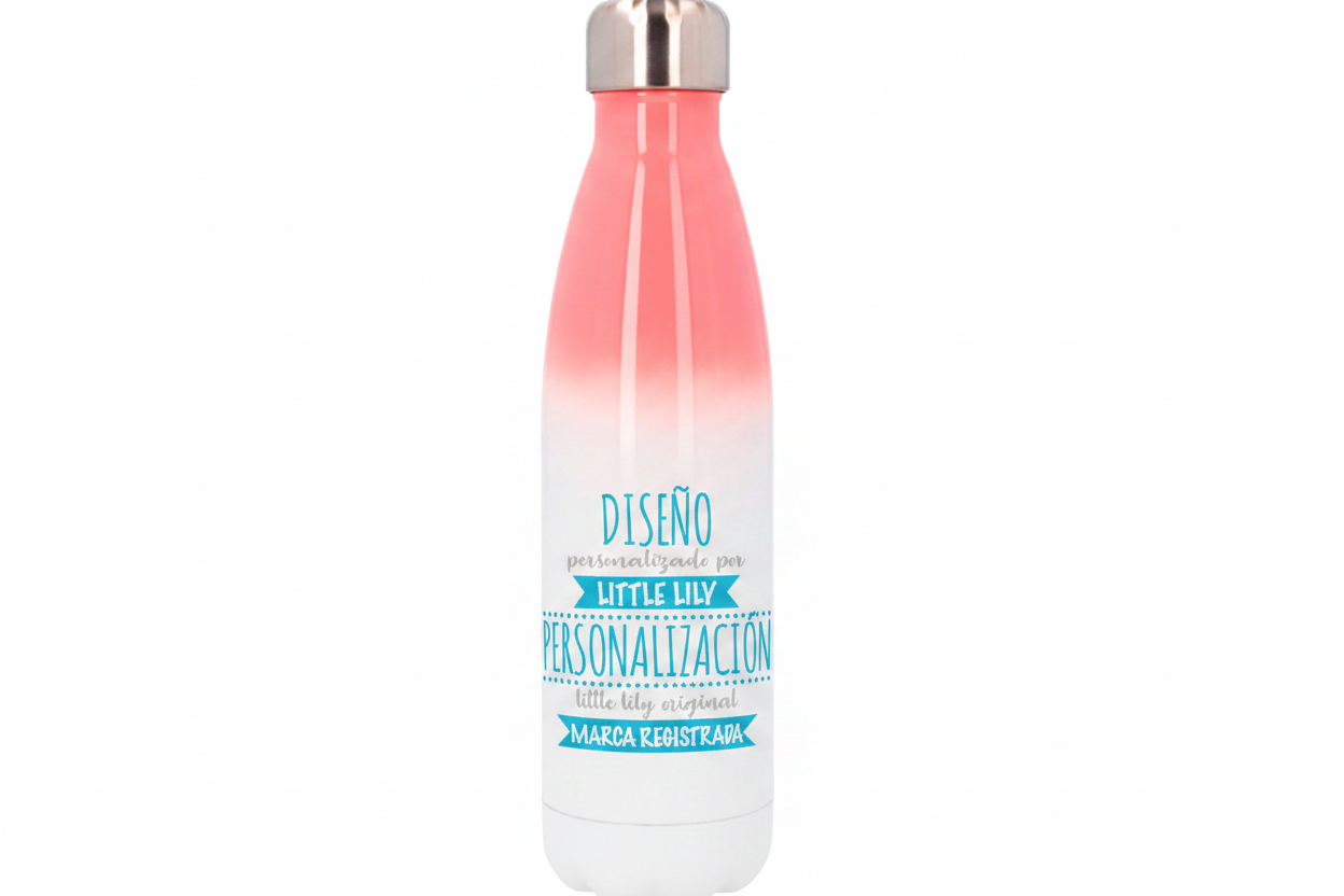 Botella personalizable rosa y blanca