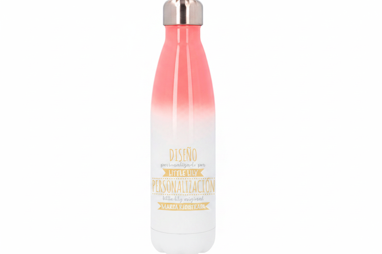Botella personalizable rosa y blanca