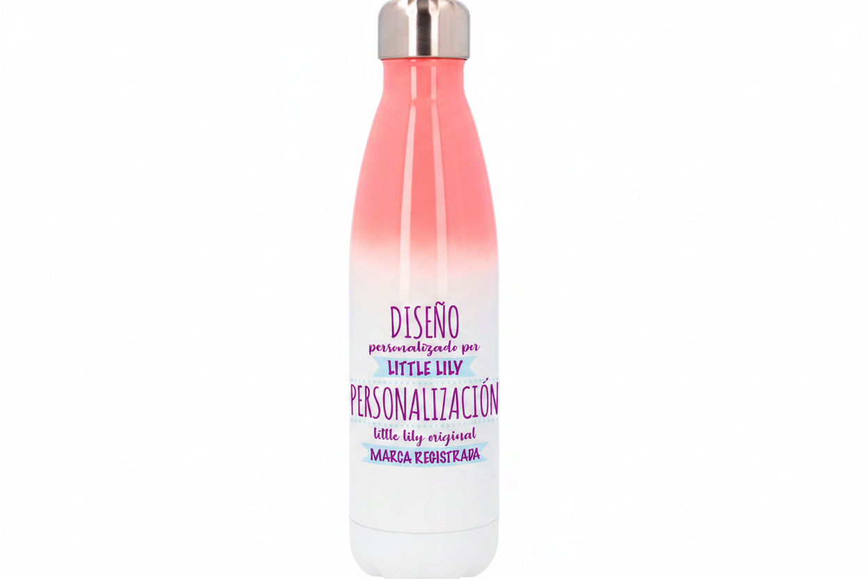 Botella personalizable rosa y blanca