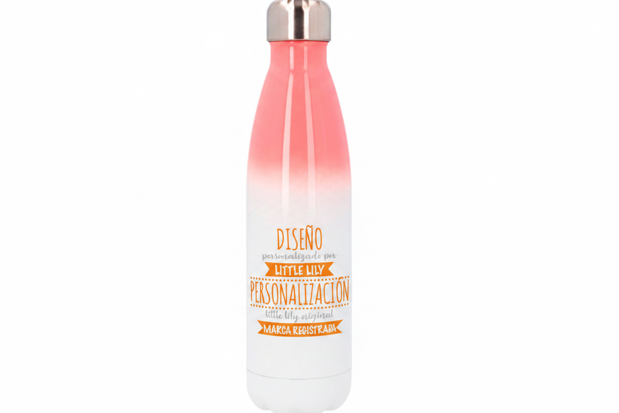 Botella personalizable rosa y blanca