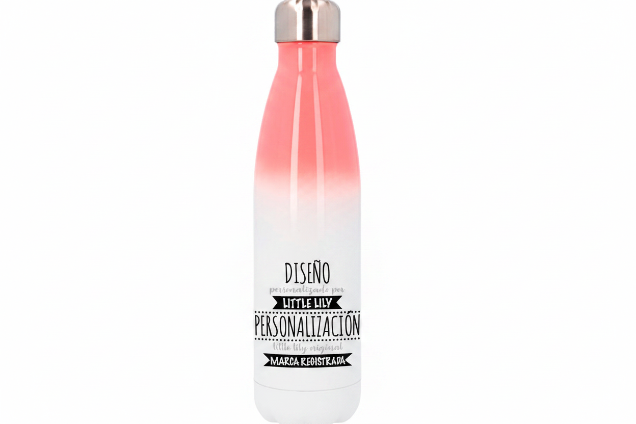 Botella personalizable rosa y blanca