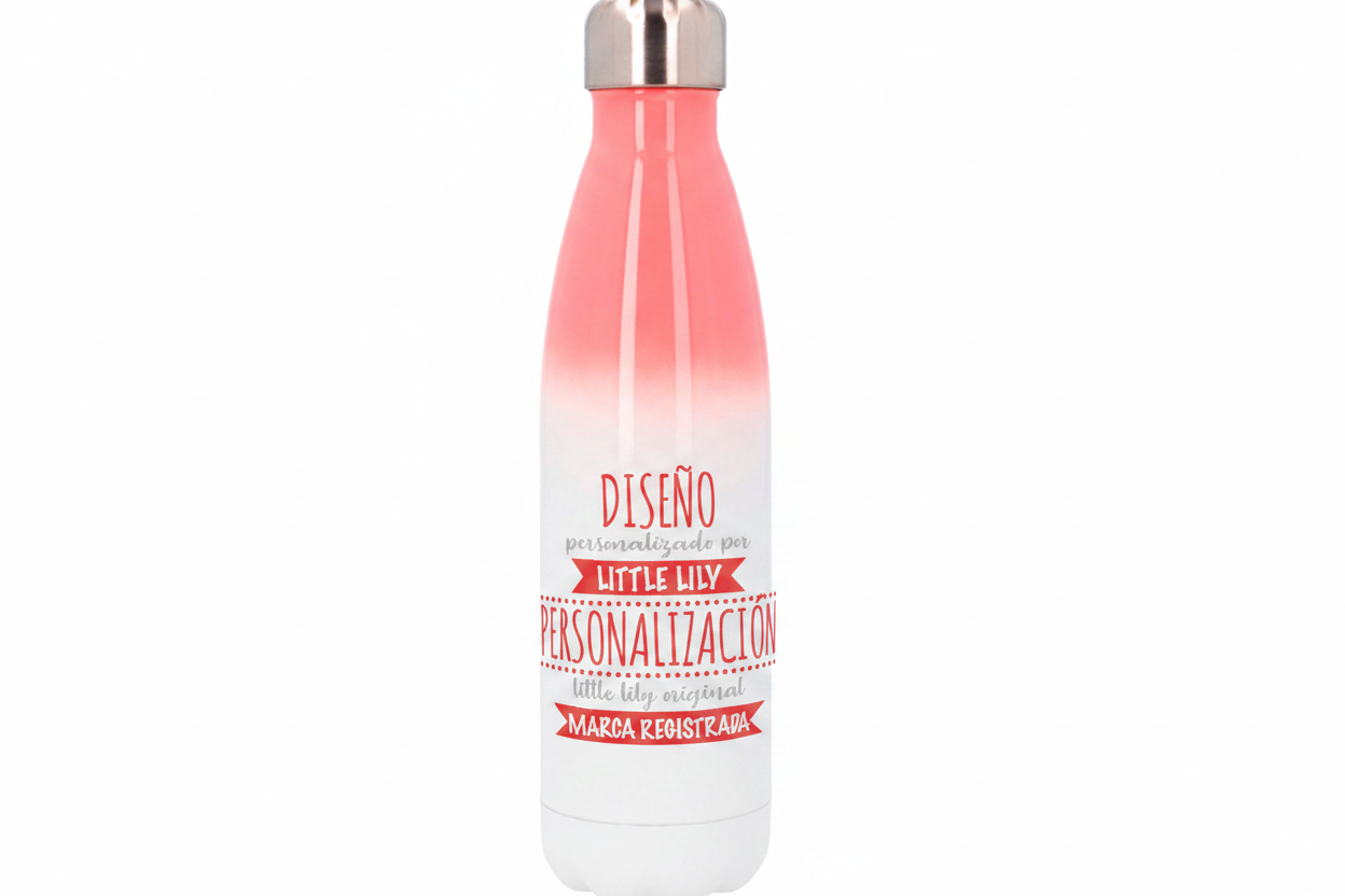 Botella personalizable rosa y blanca