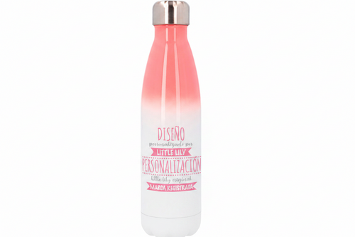 Botella personalizable rosa y blanca