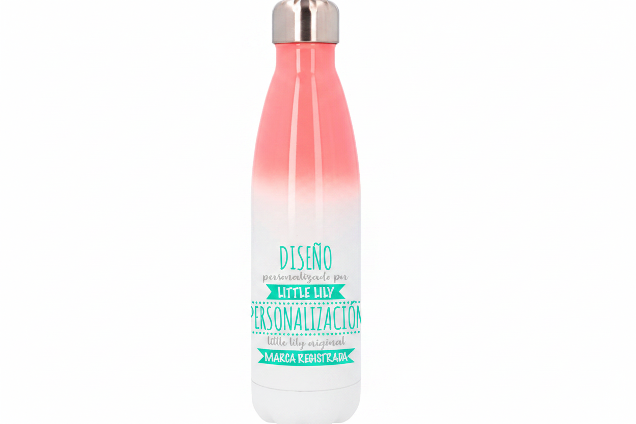 Botella personalizable rosa y blanca