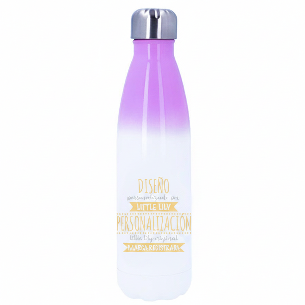 Botella personalizable morada y blanca
