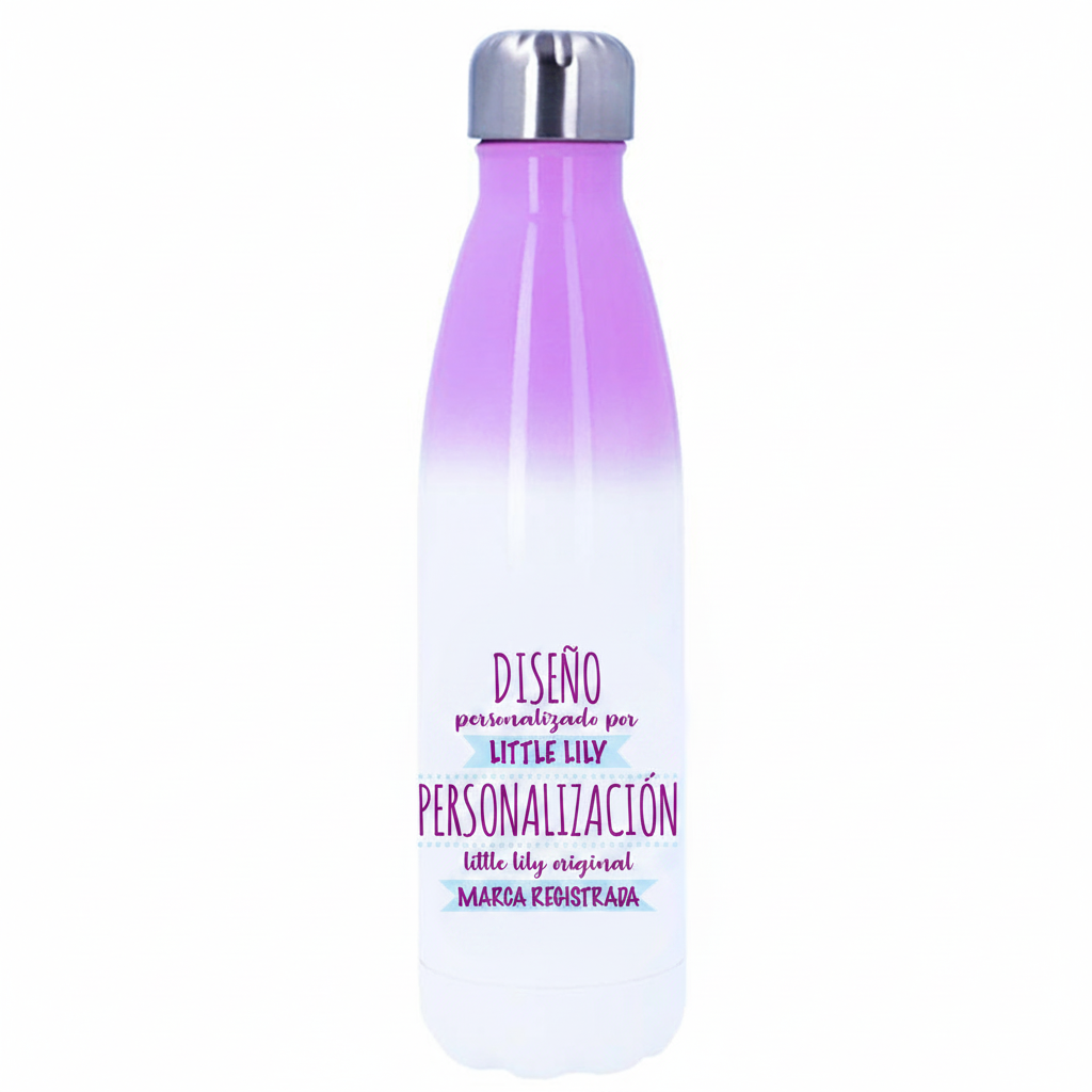 Botella personalizable morada y blanca