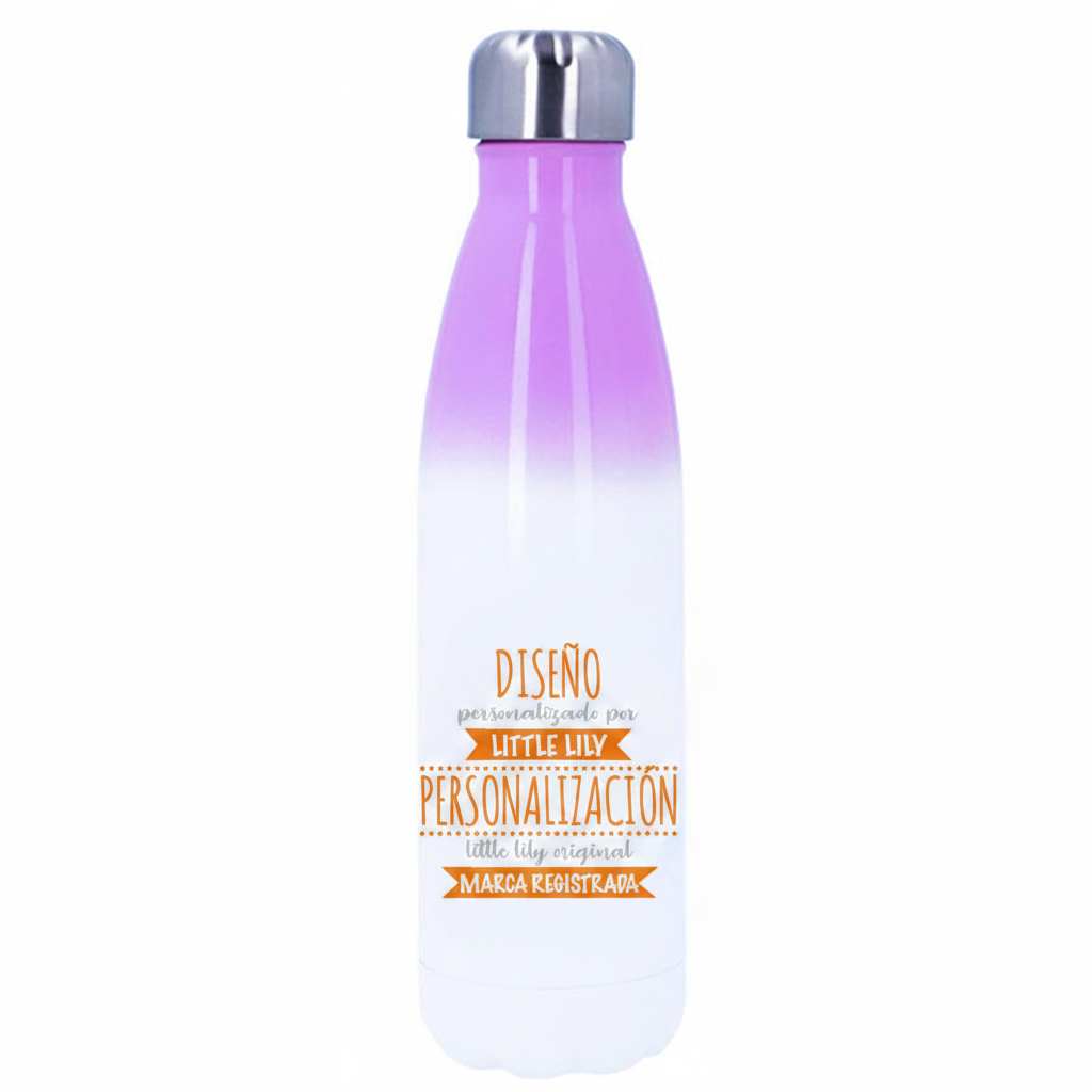 Botella personalizable morada y blanca