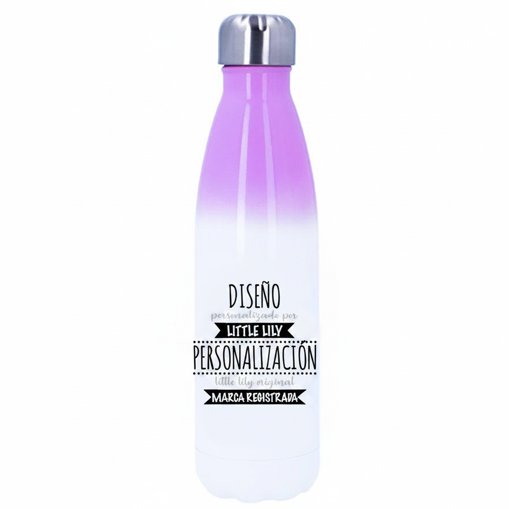 Botella personalizable morada y blanca