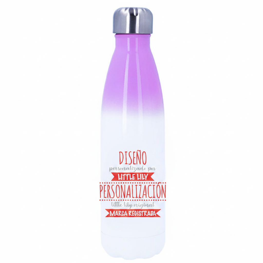Botella personalizable morada y blanca