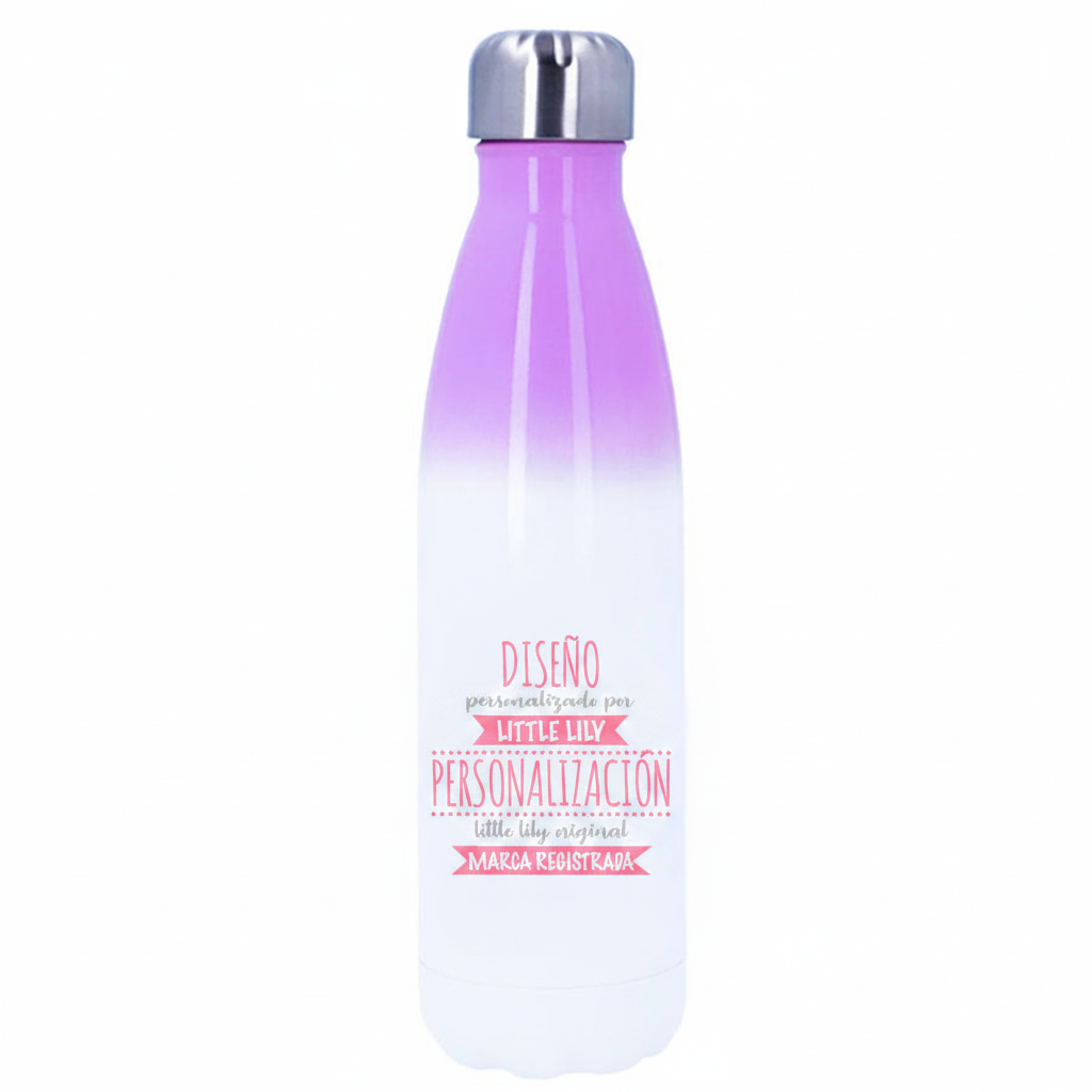 Botella personalizable morada y blanca