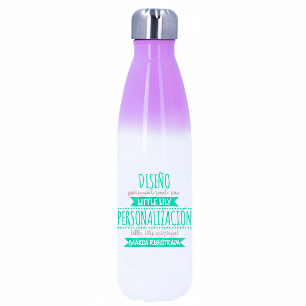 Botella personalizable morada y blanca