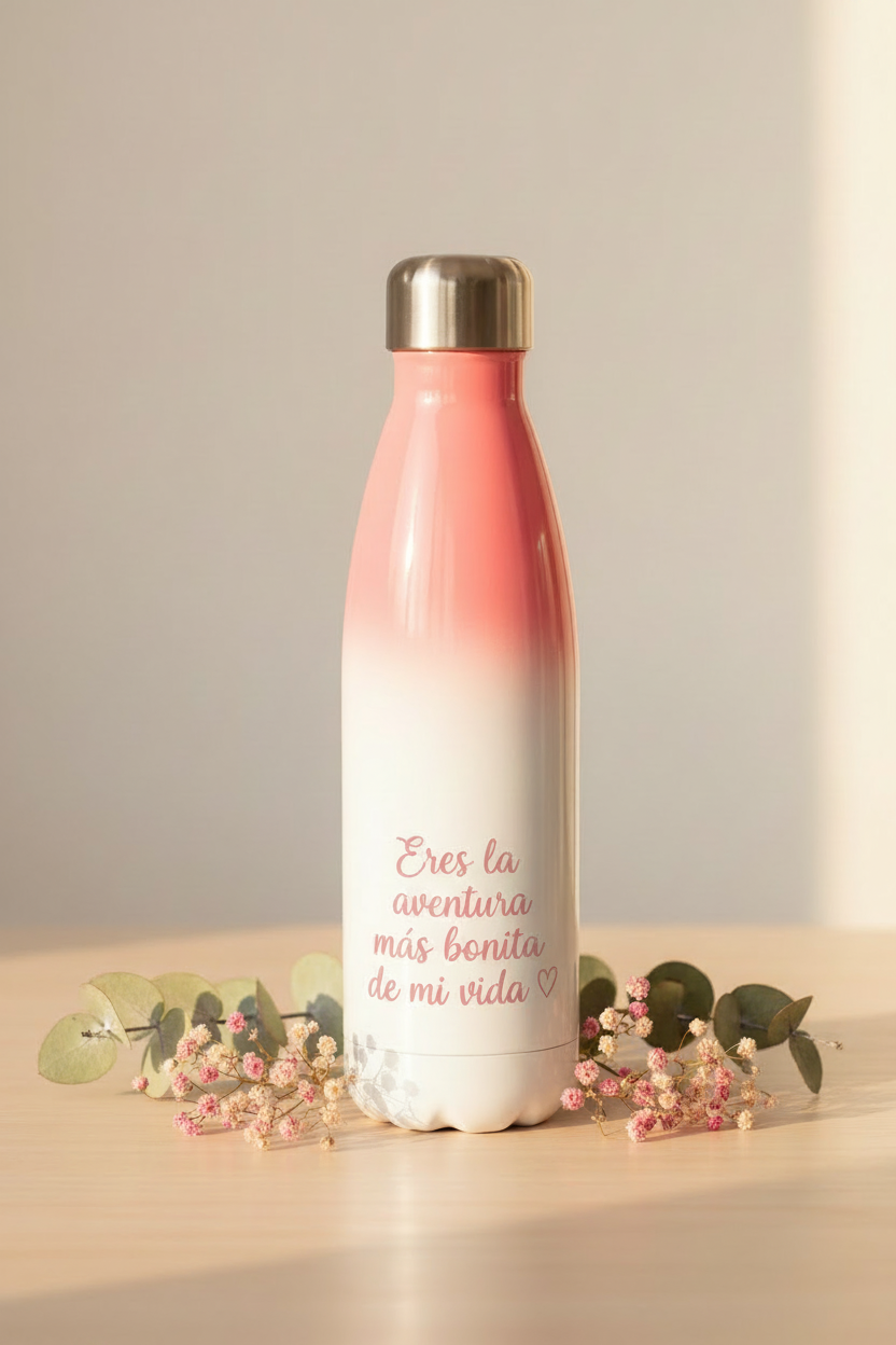 Botella personalizable rosa y blanca
