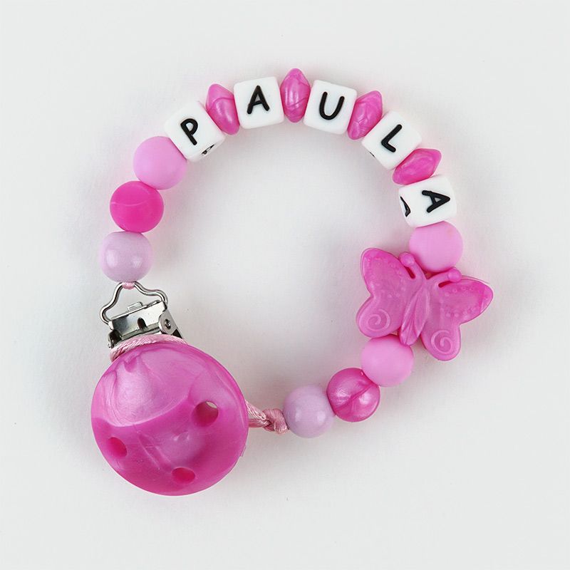 Cadenita de silicona Mariposa Rosa Nácar Personalizada