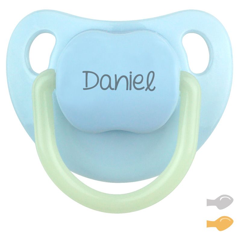 Chupete baby night personalizado azul brilla en la oscuridad con nombre Daniel