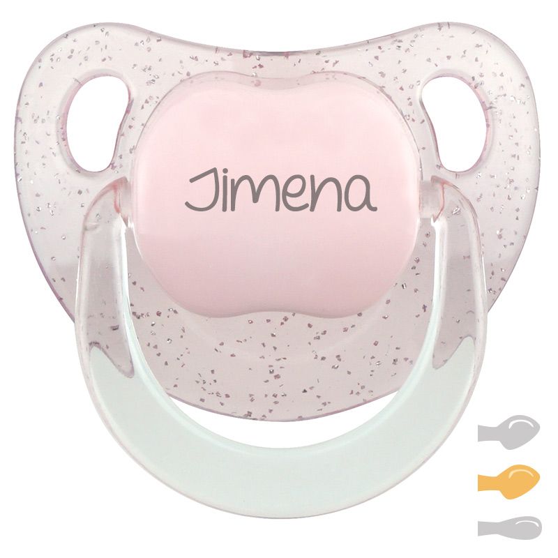 Chupete baby personalizado glitter rosa con nombre Jimena