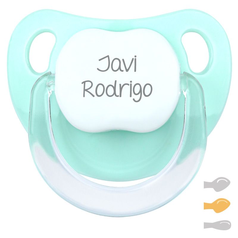 Chupete baby personalizado verde mint con variantes de tetina silicona y látex