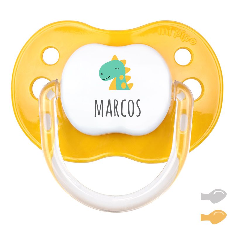 Chupete Classic Deco Dino Amarillo Sunset Personalizado - frontal