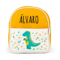 Mochila dinosaurio mostaza personalizada MiPipo con nombre Álvaro bordado