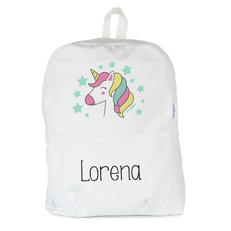 Mochila medium lona unicornio personalizada MiPipo con nombre Lorena estampado