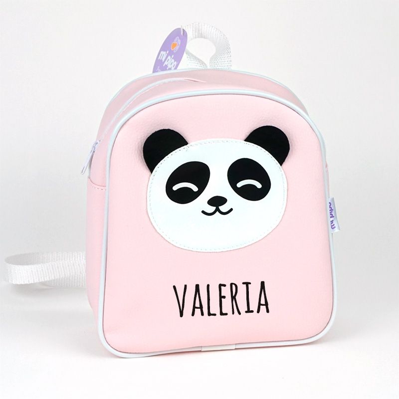 Mochila panda rosa personalizada MiPipo con nombre Valeria bordado