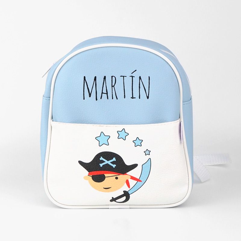 Mochila pirata azul personalizada MiPipo con nombre Martín bordado