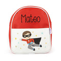 Mochila superhéroe roja personalizada MiPipo con nombre Mateo bordado