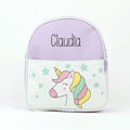 Mochila unicornio lila personalizada MiPipo con nombre Claudia bordado