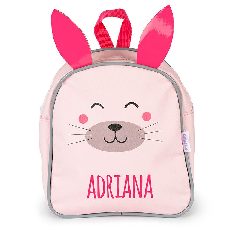 Mochila zoo conejito rosa personalizada MiPipo con nombre Adriana bordado